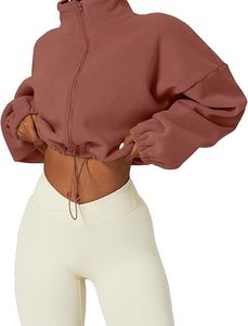 Cropped <b>Fleece</b> <b>Jacket</b> Women Stand Collar Zip Up Pullover Soft <b>Warm</b> Casual Outerwear Autumn Full Sleeve Solid Color - Product Image 5