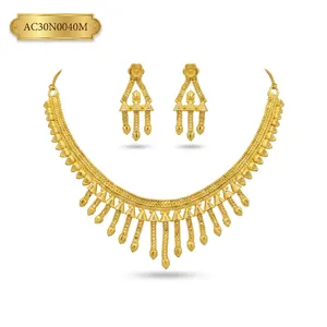 Premium Nigerian <b>Bridal</b> Gold Plated Jewelry Set African Statement Necklace with Dangle Earrings - Product Image 2