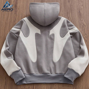 Sweat-shirt à capuche zippé pour homme, design patchwork coupé-cousu, colorblock, fermeture éclair intégrale, en molleton épais - Product Image 2