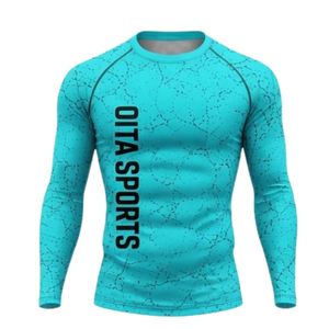 Turquoise Long Sleeve Compression <b>Shirt</b> Crackle Print Athletic Training Gym Workout Breathable Quick Dry Performance Sportswear - Product Image 1