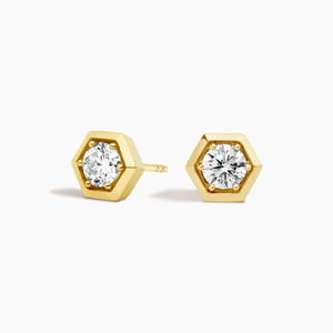 Pendientes de Diamante Solitario Hexagonal con Engaste de Bisel - Product Image 2