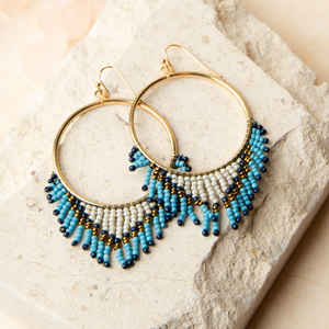 Boucles d'oreilles perlées pour la fabrication de bijoux, boucles d'oreilles en forme de cœur perlées, rayées bleu et blanc, bord doré, embouts de perles pour boucles d'oreilles - Product Image 4