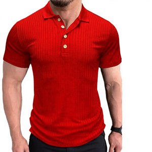 Men's <b>Black</b> Short Sleeve Knitted <b>Polo</b> <b>Shirt</b> Solid Color Button Down Casual Wear - Product Image 2