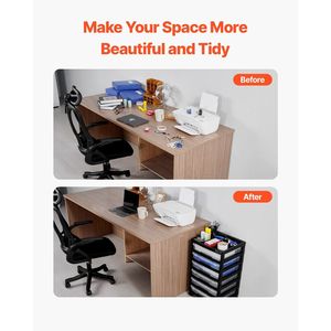 Carrello Portaoggetti a 6 Ripiani di Grande Capacità, Telaio Nero con Organizer Superiore e 4 Ruote Rimovibili, 6 Contenitori Trasparenti - Product Image 6