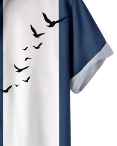 Chemise boutonnée à manches courtes personnalisée avec imprimé palmiers et oiseaux bleus et blancs, vêtements de plage décontractés pour hommes, fabricant OEM sur mesure en gros - Product Image 6