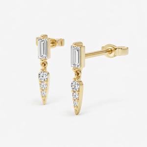 ต่างหูเพชรทรงหยดน้ำ Dhani Jewels 0.20 กะรัต ทอง 14K เพชรทรงบาแกตต์และทรงกลมธรรมชาติ ต่างหูแบบห้อยทรงแท่ง VS Clarity - Product Image 1