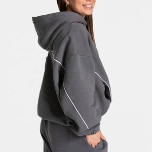 Sudadera con capucha oversize de algodón y felpa para mujer, unisex, estilo casual, holgada, con ribetes, tipo boyfriend, de fábrica. - Product Image 4