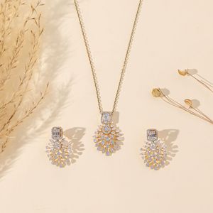 Lab Grown Diamond Floral Pendant Necklace Pear & <b>Emerald</b> Cut Diamond Drop Pendant White Gold Bridal Necklace Wedding Jewelry - Product Image 1