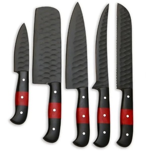 Juego de Cuchillos de Chef Profesionales de Acero Inoxidable de 5 Piezas, Hechos a Mano por Ahmad Fabric, Mango de Resina, Funda de Cuero, Diseño Moderno, Personalizable - Product Image 6