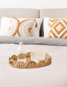 OEM ODM Scalloped Edge <b>Wicker</b> Serving Tray, Woven Rattan Table Trays with <b>Handle</b>, <b>Wicker</b> Tray, Water Hyacinth Tray for Ottoman - Product Image 2