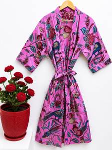 Bata Kimono Floral de Lujo 100% Algodón para Mujer, Estampado Digital, Transpirable, Ligera, para Verano, Ropa de Estar por Casa, Cuello en V - Product Image 3