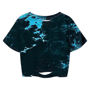 เสื้อครอปผู้หญิงไซส์ใหญ่ คอวี ผ้าเจอร์ซีย์ตาข่ายสไตล์วินเทจ พิมพ์ลายแบบซับลิเมชั่น โพลีเอสเตอร์ 100% ระบายอากาศได้ดี ขายส่ง สีสันสดใส สำหรับฤดูร้อน - Product Image 5