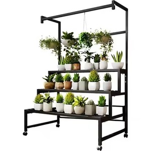 Carrito de metal negro resistente de 3 niveles con barra superior para colgar, ideal para balcones, de la marca Top Market Selection. - Product Image 1