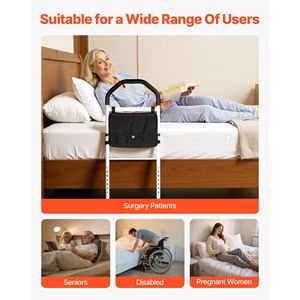 Sponda letto regolabile in altezza per supporto anziani, corrimano in PU con tubo in acciaio al carbonio - Product Image 6