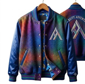 Chaqueta Varsity para Hombre, Mezcla de Lana, Color Degradado, Logotipo Bordado, Forro de Satén, Estilo Preppy, para Otoño - Product Image 1