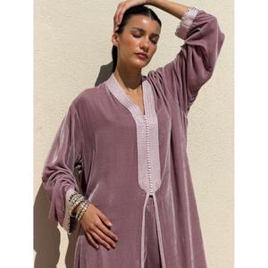 Elegant Premium Soft Silk Velvet Kimono <b>Kaftan</b> <b>Dress</b> with High-Neckline Floor-Length Moisture Wicking-for Party Occasions - Product Image 4