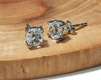 Boucles d'oreilles en pierres précieuses de quartz cristal, argent sterling 925, coupe ronde, design minimaliste unisexe élégant