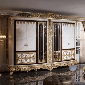 Armario Clásico Europeo de Caoba de Alta Gama Personalizado, Armario de Lujo con Tallado Dorado, Panel Decorativo de Marfil, Muebles para Dormitorio - Product Image 6