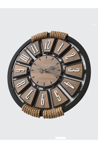 Horloge murale moderne en bois, faite à la main, en corde de chanvre, silencieuse, sans tic-tac, horloge décorative ronde en bois, horloge de salon - Product Image 2