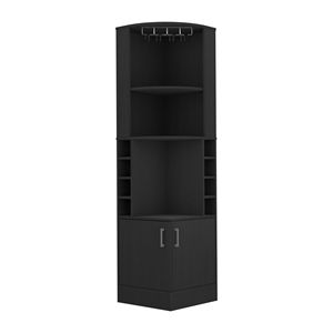 Mueble Bar Esquinero Kava Negro de Doble Puerta con Ocho Botelleros Integrados y Estante para Copas - Product Image 5