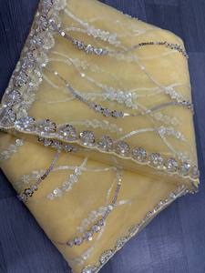 Sari ethnique indien traditionnel de créateur, en polyester jaune brodé, longueur ras du sol, protection solaire, qualité OEM, prix d'usine - Product Image 4