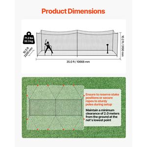 Cage de frappe autonome et portable 35,0 x 10,5 x 10,2 pieds en HDPE noué 45 plis, équipement d'entraînement de baseball - Product Image 2