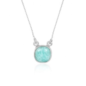 Collier pendentif en argent sterling 925 avec amazonite naturelle, fait main, cabochon, bijou en cristal de guérison - Product Image 1