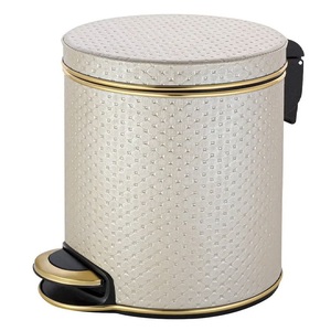 Luxury Leather Finish Pedal Dustbin Soft Close Metal Waste <b>Bin</b> <b>with</b> <b>Lid</b> Home & Hotel Waste <b>Bin</b> - Product Image 1