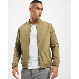 PREMIUM MEN'S KHAKI BOMBER <b>JACKET</b> <b>ZIP</b> <b>UP</b> CASUAL OUTERWEAR WITH RIBBED COLLAR CUFFS HEM SIDE <b>ZIP</b> POCKETS AND SLEEVE POCKET - Product Image 1
