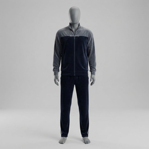 Custom Men's Velour Tracksuit Set Full Zip Breathable Loose Fit <b>Track</b> Jacket Jogger Pants Winter Midweight OEM For Boys - Product Image 1