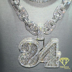 Trendy Iced Out Numeric Pendant <b>Necklace</b> With Heavy Cuban Link <b>Chain</b> Moissanite Hip Hop Jewelry For Men - Product Image 4