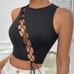 Camiseta sin mangas acanalada para mujer, elástica, suave, informal, ligera, de verano, a la moda, para uso diario, cómoda - Product Image 5