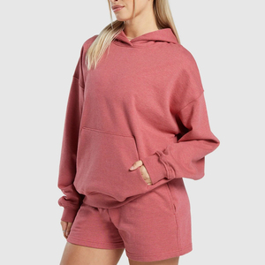 <b>Women's</b> 2 Piece Hooded Sweatshirt <b>Shorts</b> Set Solid Color Regular Fit Casual Fleece <b>Red</b> Winter Waterproof Breathable Anti-Pilling - Product Image 5