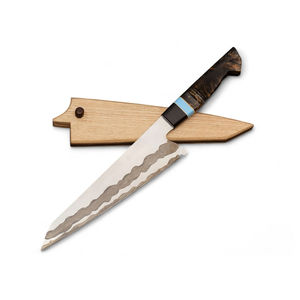 Couteau de Chef Artisanal en Acier Damas de Qualité Industrielle, Lame Dentelée, Étui en Bois, Personnalisable OEM pour Chefs, Utilisation Bowie - Product Image 1