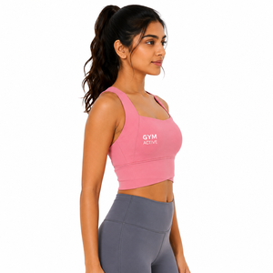 Women's <b>Pink</b> Sports Bra High Waist Leggings <b>Set</b> Crisscross Straps High Support Front Seamless Custom <b>Gym</b> Activewear Yoga Workout - Product Image 4