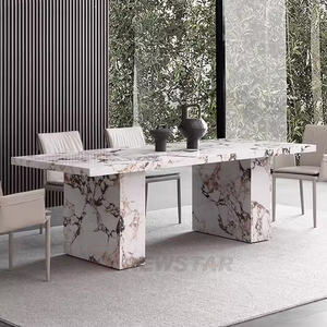 Table à manger en marbre très demandée, personnalisable, en pierre naturelle, de forme rectangulaire, pour la maison, la villa et l'hôtel - Product Image 5