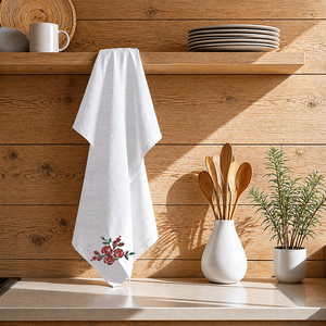 Premium Quality Floral <b>Kitchen</b> Linen Set Embroidered <b>Kitchen</b> <b>Towels</b> Quick-Dry, Super Absorbent, Soft 100% Cotton <b>Kitchen</b> <b>Towel</b> - Product Image 1
