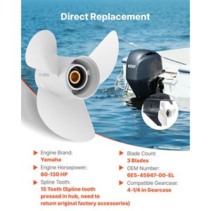Elica Marina in Alluminio a 15 Denti per Motori Fuoribordo Yamaha 60-130 HP, Adatta per Ingranaggi da 4 1/4 Pollici, Serie 3B - Product Image 2