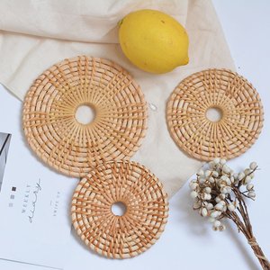 Rattan <b>trivet</b> for teacups natural hand weave coaster combo wood coasters for drink cup holder - Product Image 6