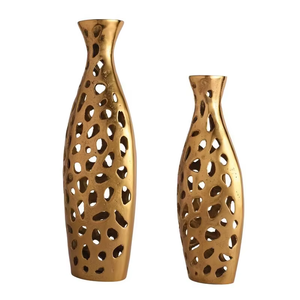Ensemble de vases modernes en aluminium argenté ajouré, fait main, en métal perforé, pour décoration florale, centre de table décoratif pour hôtel et maison - Product Image 3