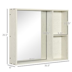 Armadietto a Specchio da Parete a 2 Ripiani Bianco 31.5x25.5'' per Bagno - Product Image 3