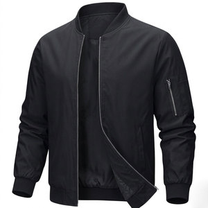 Men Bomber Jacket Full <b>Zip</b> Stand Collar Ribbed Cuffs Sleeve Pocket Lightweight Casual Streetwear Custom OEM/ODM Manufacturer - Product Image 1