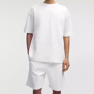 Men's Plus Size Solid Color Cotton V-neck T-Shirt <b>Set</b> Casual Summer <b>Knitted</b> Short Sleeve Tops and Shorts for Everyday Wear - Product Image 4