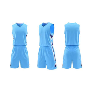 Ensemble de maillot de basket-ball bleu clair pour hommes, col en V, sans manches, uniforme respirant, toutes saisons, taille adulte, coupe régulière - Product Image 5