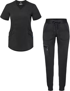 Ensemble de tenue médicale premium pour femme, personnalisable, avec haut à col en V très extensible et pantalon de jogging à taille élastique, idéal pour infirmières d'hôpital et le yoga - Product Image 4