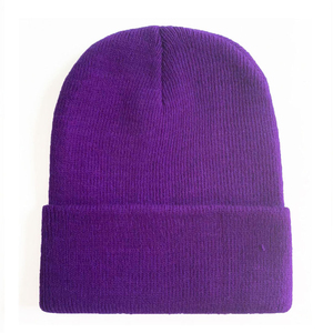 Gorro de Punto Morado, 100% Acrílico, Color Sólido, Unisex, Gorro de Invierno para Adultos, Uso Casual - Product Image 2
