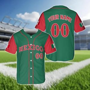 Maillot de baseball personnalisé du Mexique, chemise de sport latino à manches courtes avec boutons et drapeau mexicain pour nom et numéro d'équipe - Product Image 2