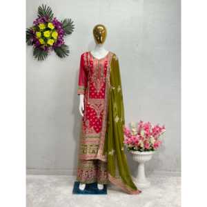 เสื้อพลัสโซและ dupatta ที่สวยงามสำหรับงานปาร์ตี้เสื้อผ้าอินเดียและปากีสถานที่มีเพชร - Product Image 5