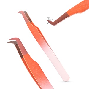 Pinces à épiler professionnelles de haute qualité à deux tons pour extensions de cils, logo personnalisé, pointe en fibre, pinces à épiler pour cils avec emballage - Product Image 1