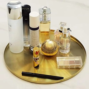 Round Metal Storage <b>Tray</b> Polished Gold Finish Minimalist Design For Table Use Easy To Clean Single Tier - Product Image 5